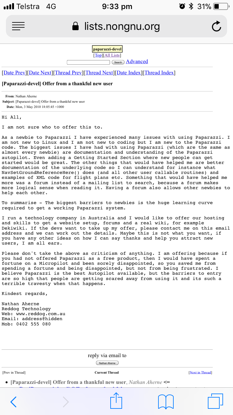 Email to the Paparazzi project on broader access to autopilot technology